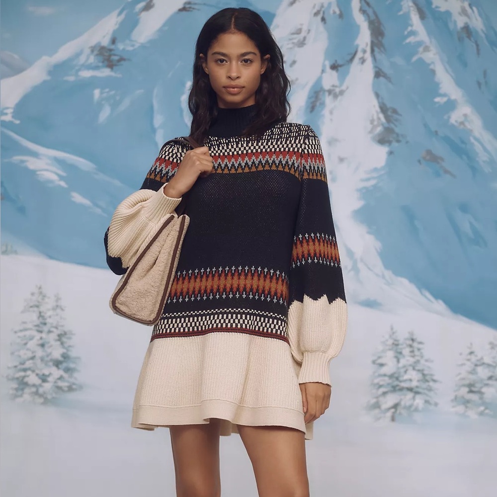 By Anthropologie Bubble-Sleeve Turtleneck Sweater Dress